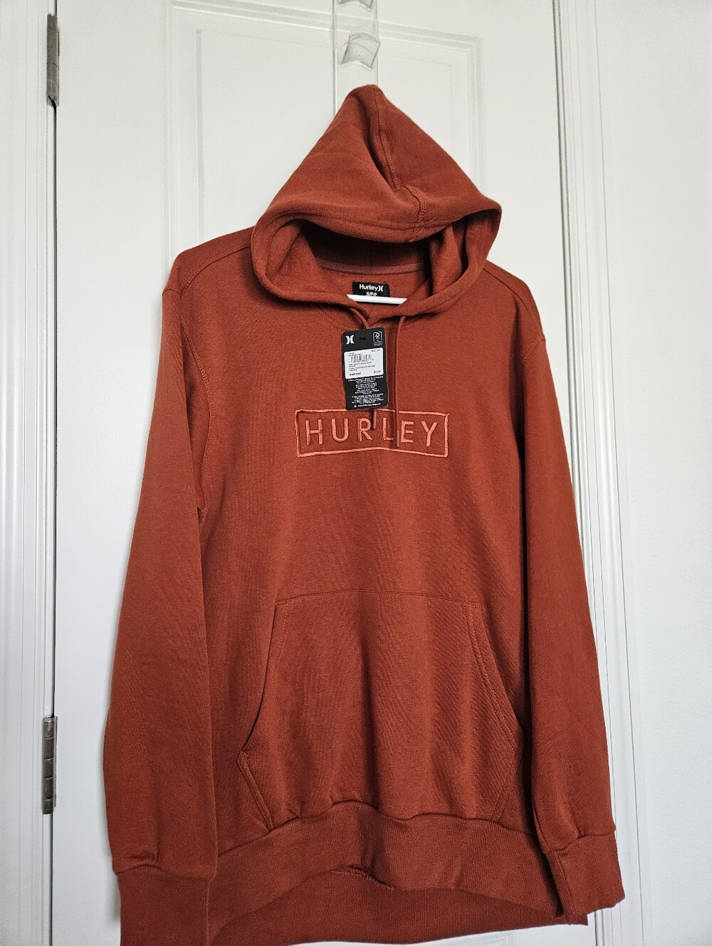 NWT Hurley Boxed Logo Fleece Pullover Hoodie in Brickyard Orange Size S